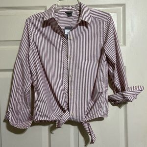 Eddie Bauer Women Tie Front Striped Button Down Size Small